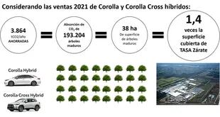 Según las estimaciones de la compañía, las ventas de Corolla Sedán y Corolla Cross Hybrid en el año produjeron una reducción de emisiones del orden de las 3.864 toneladas de CO2