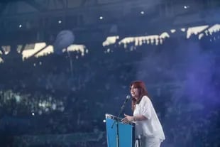 Cristina Kirchner durante el acto en el Estadio Único de La Plata