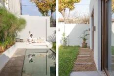 Una pareja hizo su casa uniendo dos de 35m2 y potenció su jardincito construyendo pileta y parrilla