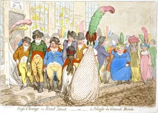 Caricatura de la Bond Street londinense, en los tiempos de la reina Victoria.