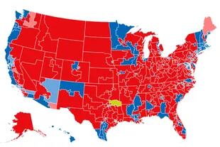 La mayoría republicana queda en evidencia en el mapa de los votos para la Cámara de Representantes: habrá 241 republicanos y 176 demócratas