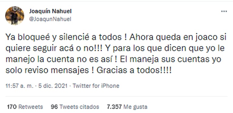 La madre de Joaquín Nahuel reveló que bloqueó las cuentas desde las que atacaron a su hijo en Twitter