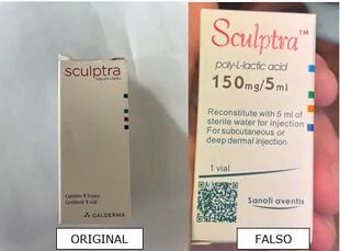 El producto falsificado atribuye el producto a la firma "Sanofi aventis".