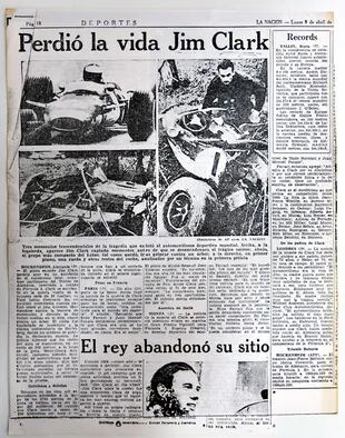 Un día después de la trágica muerte del as escocés, en la edición del 8 de abril, LA NACION reflejaba el dolor y la consternación que causó en todo el mundo la pérdida del máximo exponente de la F1 de los ‘60