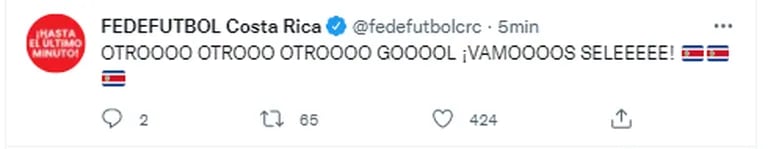 Costa Rica scored the second goal against the United States (Credit: Twitter / @fedefutbolcrc)