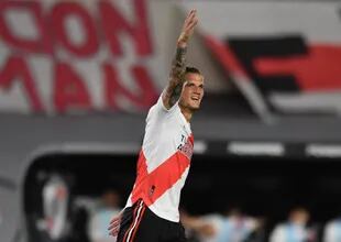 Copa de la Liga Profesional. River Plate vs Argentinos Juniors. Festejo del gol de Bruno Zuculini.