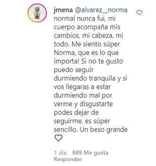 La dura respuesta de Jimena Barón a una usuaria que criticó su cuerpo.