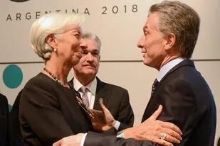 Mauricio Macri y Christine Lagarde durante la reunión de ministros de finanzas y presidentes de bancos centrales del G-20, en Buenos Aires julio de 2018