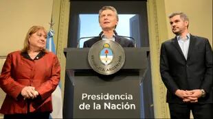 Malcorra, Macri y Peña, al hacer el anuncio
