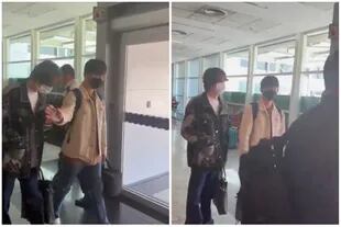 Jin, a su arribo en el aeropuerto de Ezeiza