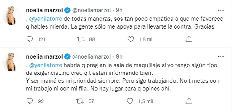 Noelia Marzol no se calló nada (Crédito: Twitter)