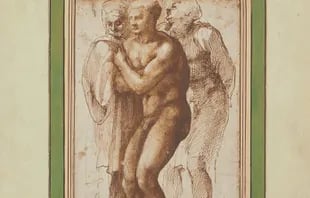 Detalle de la obra de Miguel Ángel más cara jamás vendida, inspirada en el Bautismo de los neófitos, fresco realizado por Masaccio en la Capilla Brancacci 