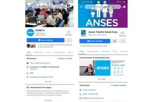 A la izquierda, la cuenta oficial de la Anses en Facebook; a la derecha, la página trucha