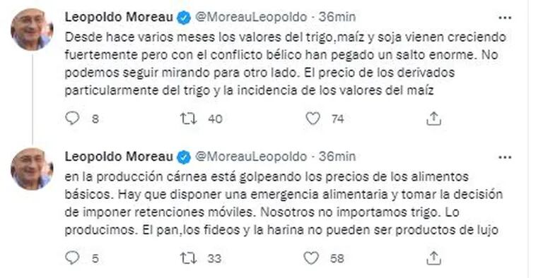 Los tuits de Leopoldo Moreau.