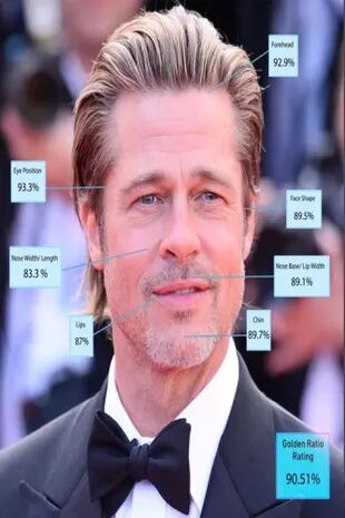 Brad Pitt, actor estadounidense, obtuvo un 90,51%. Crédito: The Sun