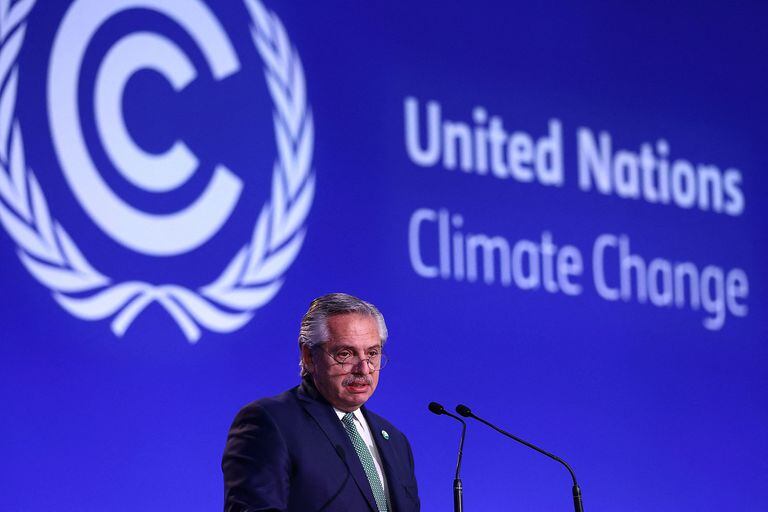 El presidente Alberto Fernández en la reciente Conferencia de las Naciones Unidas sobre el Cambio Climático (COP26) en Glasgow