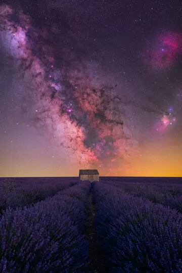 "Casa de lavandas", del francés Benjamin Barakat. "No hay nada mejor que una cálida noche de verano con una hermosa vista del cielo nocturno y esta casa icónica y solitaria que se encuentra en medio de la meseta de lavanda"
