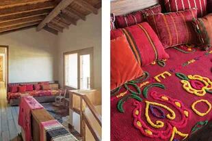 Para una pausa en el primer piso, un camastro (Fernando Battilana) con mantas y almohadones hechos con géneros antiguos traídos de Marruecos.