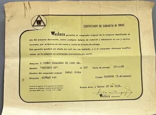 Desde 1958, la familia Onoda aún conserva el certificado de garantía del torno "Wecheco 16" que Antonio compró a nombre de su padre y que fue clave para su progreso