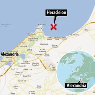 Thonis-Heracleion fue hallada en el mediterráneo, a 6,5 kilómetros de la costa egipcia, enterrada a unos 10 metros de profundidad
