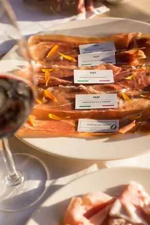 14 tipos de jamones españoles e italianos y más de 300 etiquetas de vinos.