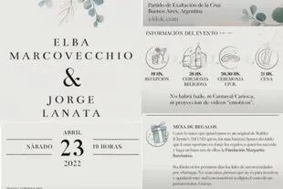 Las invitaciones de casamiento de Jorge Lanata y Elba Marcovecchio