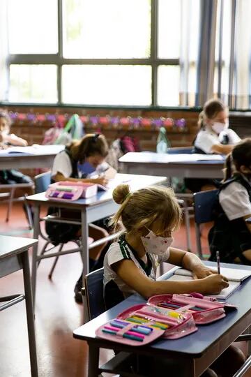 Primer día de clases presenciales del ciclo lectivo 2021 en la Provincia de Buenos Aires, en el Colegio Buen Ayre, Beccar. El 1 de Marzo de 2021
