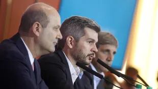 Sturzenegger, Peña y Caputo, durante la conferencia de prensa en la que informaron nuevas metas de inflación