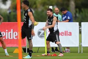 A Photo Of Messi Smiling At The Argentine Team Training In Miami