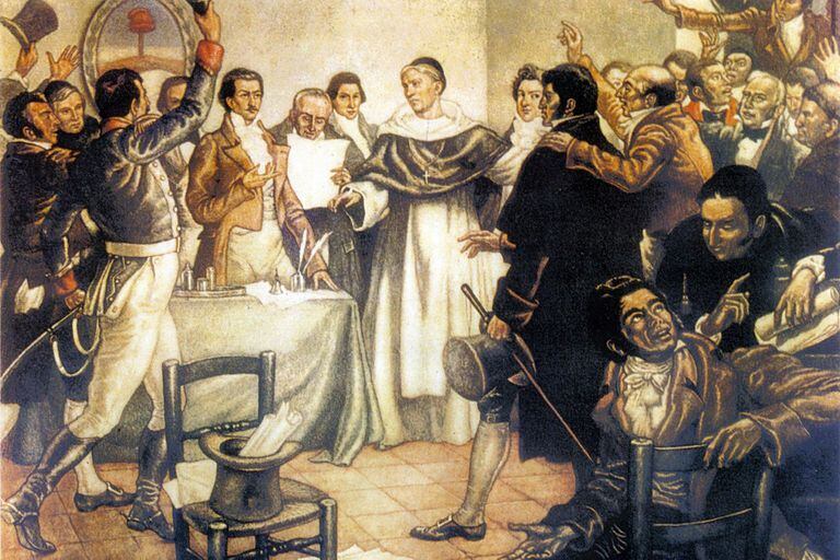 La declaración de la independencia, el 9 de julio de 1816, según una acuarela de Antonio González Moreno (1941)