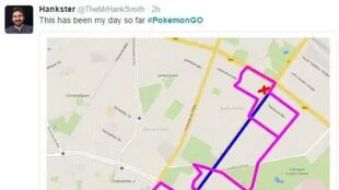 PokémonGo tiene a los jugadores caminando. "Éste ha sido mi día hasta ahora", dice este tuit