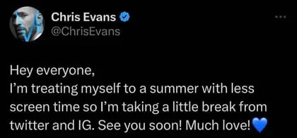 El último mensaje de Chis Evans antes de abandonar las redes sociales