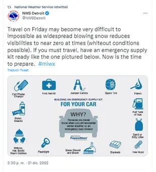 Advice from the National Weather Service for road travelers
