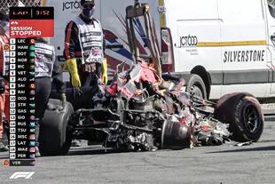 El Red Bull de Verstappen completamente destruido después de la polémica maniobra de Lewis Hamilton