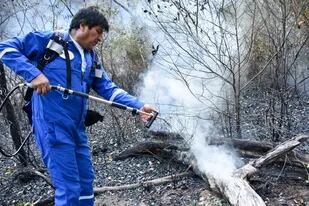 Evo Morales, vestido de bombero, apagando los incendios en el Amazonas