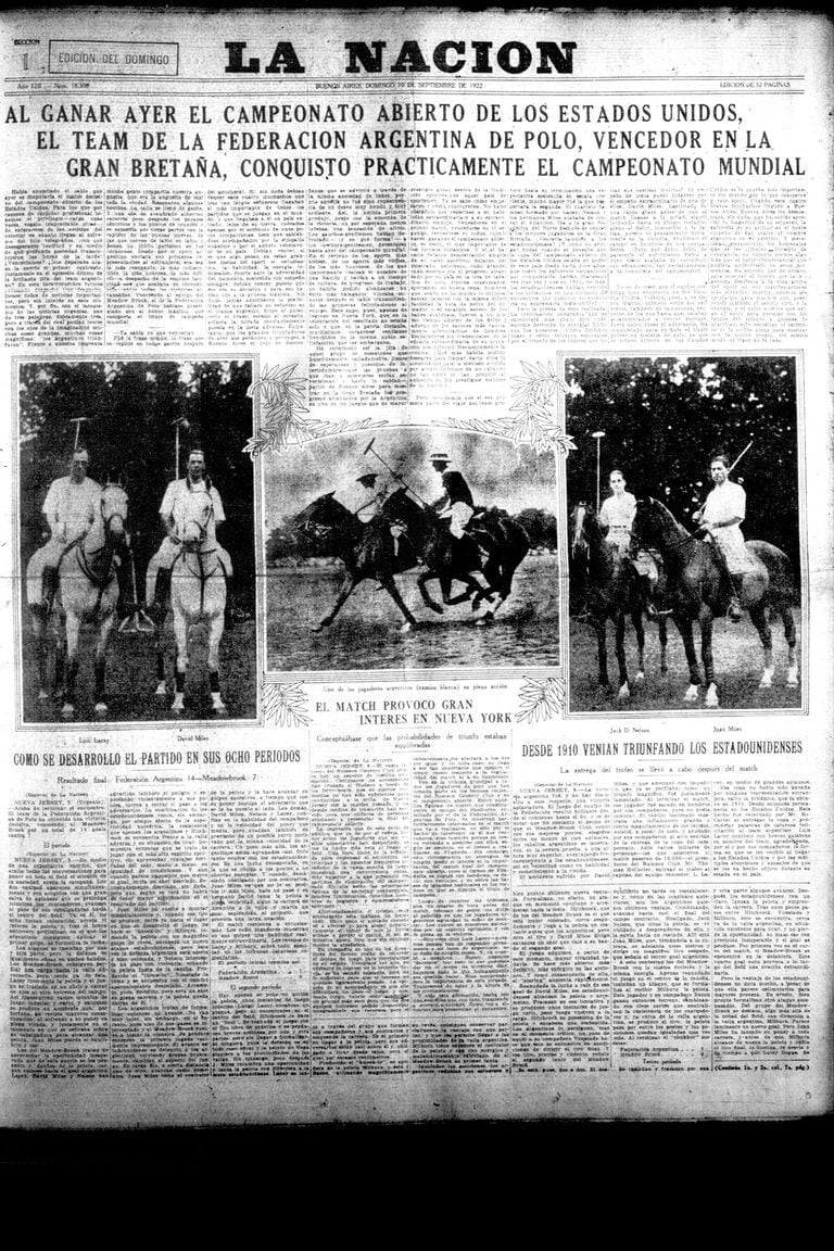 En la gira de 1922, la selección argentina de polo ganó los abiertos nacionales de Inglaterra y Estados Unidos; la cobertura de la segunda conquista por el diario LA NACION.