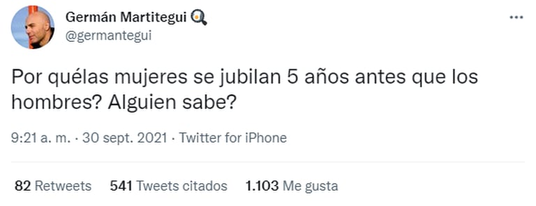 La pregunta que Germán Martitegui publicó en Twitter