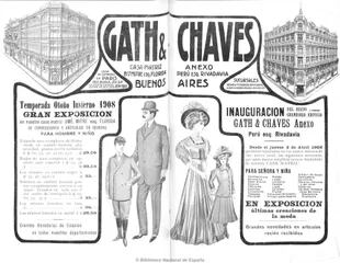 Un aviso de 1908. Arriba, a la izquierda, la casa matriz de 1901. A la derecha, el anexo de Rivadavia y Florida, recién inaugurado, y dedicado a la ropa de mujeres y niñas.