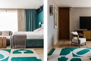 De intención minimalista y con una expresiva paleta bicolor, la suite tiene su punto focal en el icónico tapiz de Robert Indiana usado como alfombra.