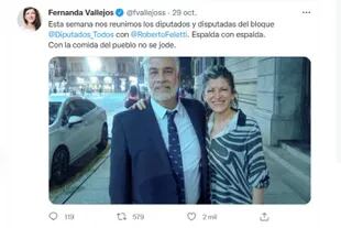 Roberto Feletti se mostró con la exdiputada Fernanda Vallejos, luego de que se difundiera un audio de la dirigente con agravios al presidente Alberto Fernández.