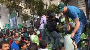 En abril pasado los pequeños productores de la UTT hicieron un "verdurazo" en Plaza de Mayo por políticas para su actividad