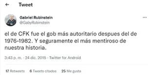 Los tuits del viceministro de Sergio Massa contra Cristina Kirchner