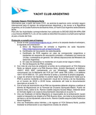 El protocolo del Yacht Club Argentino