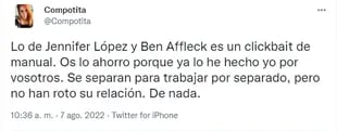 "Clickbait": la reacción de los usuarios ante la supuesta separación de Ben Affleck y Jennifer Lopez (Foto: Captura de Twitter)