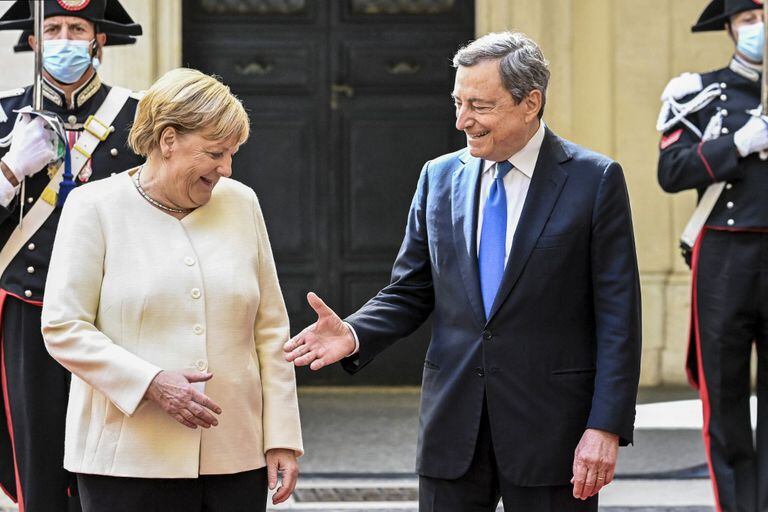 Merkel y Draghi en el Palazzo Chigi