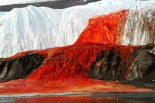 Las caída de agua, que fluye como sangre desde una herida, se encuentra en los Valles Secos de McMurdo, junto al Glaciar Taylor