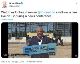 El columnista y presentador de televisión canadiense, Brian Lilley, también compartió el clip en su cuenta de Twitter.