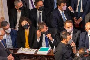 El ministro de Justicia, Martín Soria, rodeado por otros funcionarios nacionales en la apertura del 140° período de sesiones legislativas