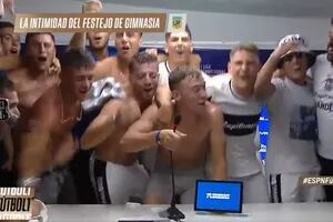 El loco festejo de los jugadores de Gimnasia en la conferencia de prensa tras ganar el clásico