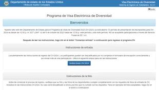 The US Diversity e-Visa Program home screen